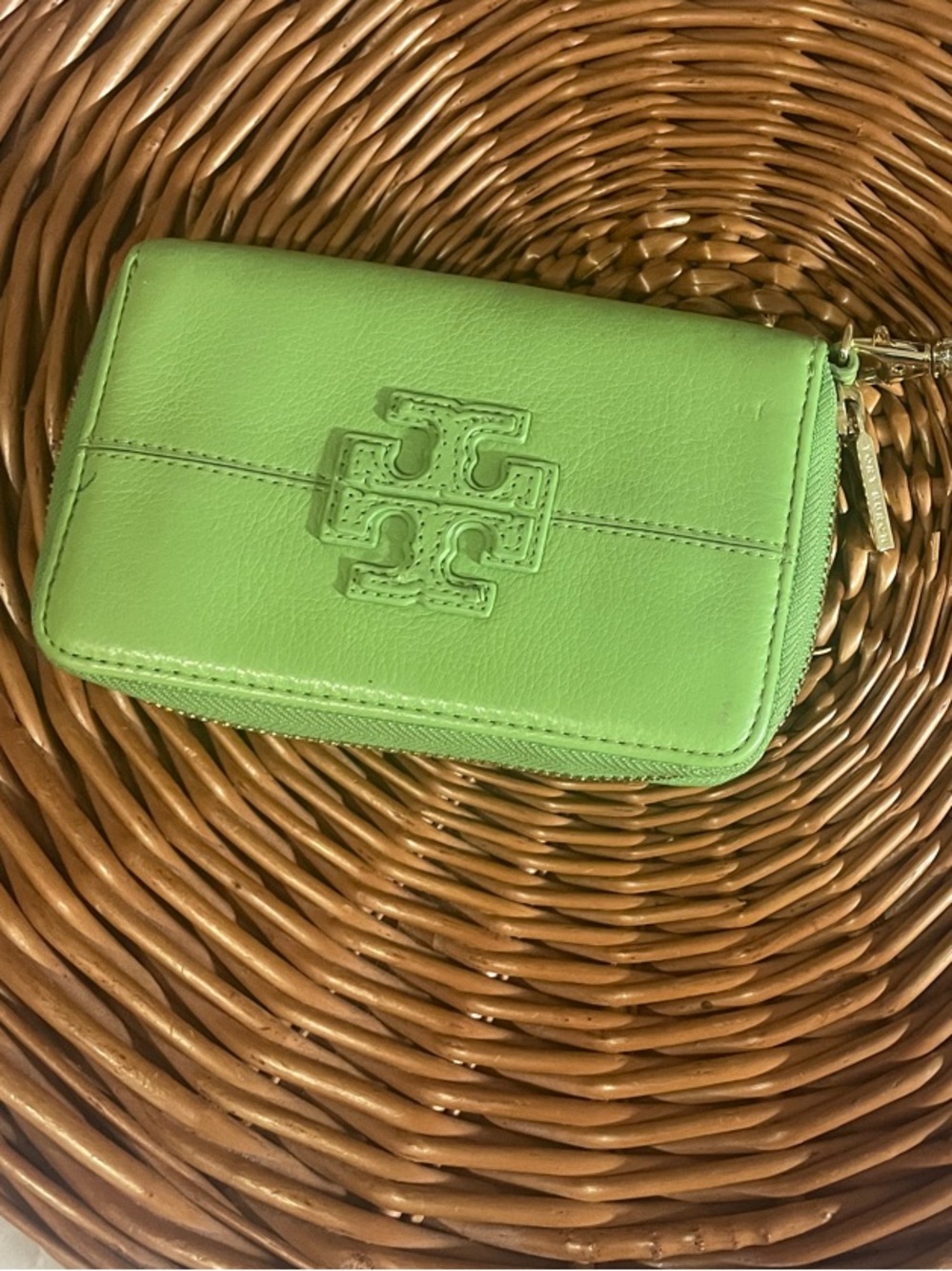 Tory Burch Bright Lime Green Leather Zip Wristlet